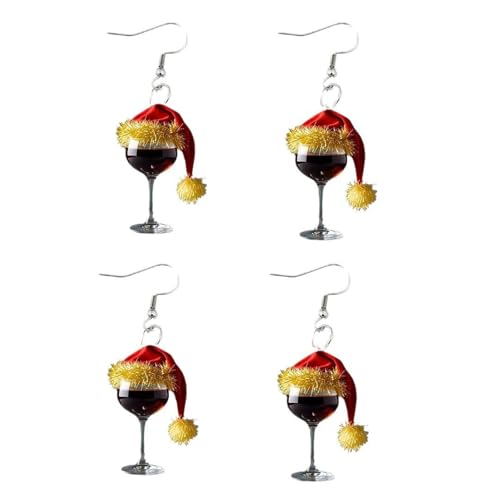 Stilvolle Acryl Weihnachtsohrringe Spaß Und Festivalohrringe Schmücken Mit Weihnachtshut Und Weinglas Accessoire Weinglas von GKYQVE