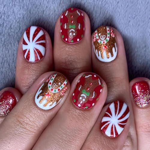 Weihnachten Full Cover Stick Auf Nägeln Für Frauen Schöne Cartoon Lebkuchen Mann False Candy House Press Weihnachten Presse Gingerbreads Mann Falsch Süßigkeiten Haus Stick von GKYQVE