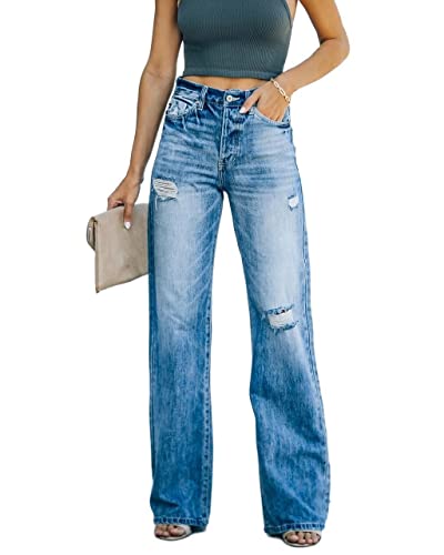 GKZA Hose Schwarz Damen Damen Jeans Stretch Mom Jeans Baggy Jeans Damen Y2K Jeans Bootcut Damen Weite Jeans Damen Jeans Damen Weites Bein Schlaghose Jeans Damen Low Waist Hose Weites Bein Damen von GKZA