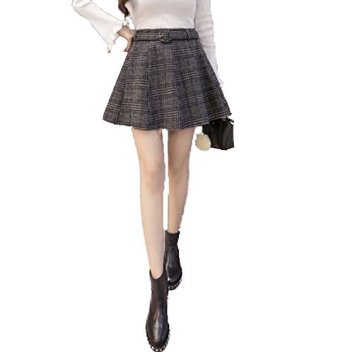 Damen Damen-Short mit hoher Taille Ausgestelltes gefalteter Plaid Wollröcke Mädchen A-Line Basic-Versatile Skater Tennisrock,Grau,L von GL SUIT