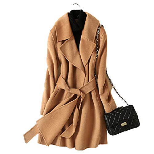 GL SUIT Damen Wollmantel Kaschmir Trenchcoat Herbst Winter einfarbig warm mittellang Slim Overcoat Cardigan Jacken Outwear mit Gürtel Camel, M von GL SUIT