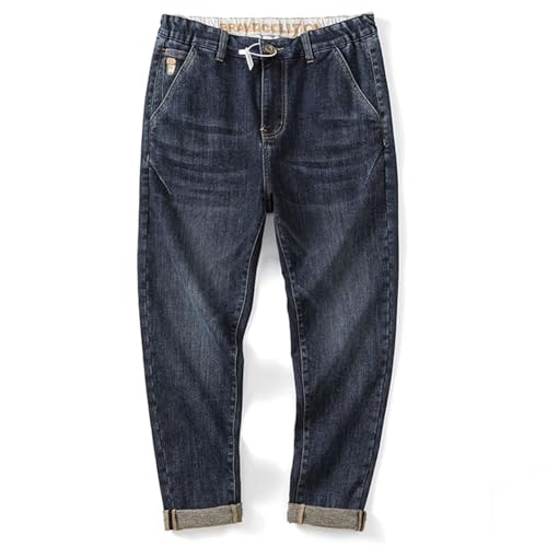 Herren Tapered Stretch Jeans, Loose Fit Jeans Klassische Basic Denim Hose mit elastischem Bund, Reißverschluss,Blau,34 von GL SUIT