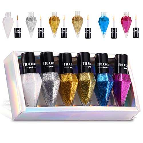 6 Farben Flüssiges Glitzer-Lidschatten-Set, Metallic-Glitzer-Schimmer-Eyeliner-Diamant Smokey Eye-Looks Wasserdichtes, langlebiges, schnell trocknendes, funkelndes Lidschatten-Make-up-Kit (Set 02) von GL-Turelifes