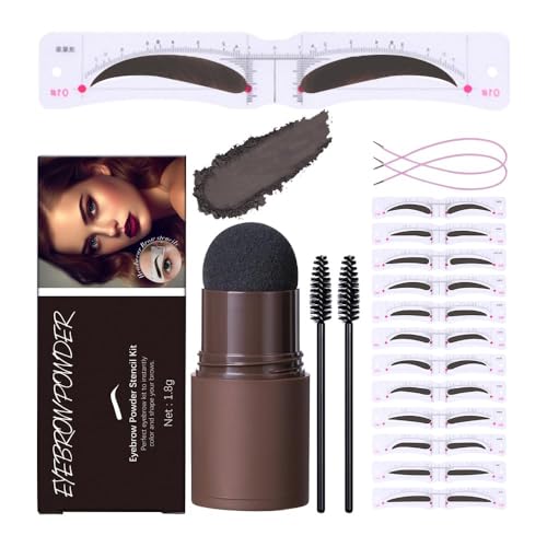 Augenbrauen Schablone Set, Augenbrauen Stempel Pulver Kit mit 12 Augenbrauen Form Brauen Schablonen, 2 elastische Schnur &2 Braue Pinsel, Augenbrauen Stempel Kit Langanhaltender (#4 Schwarz Braun) von GL-Turelifes