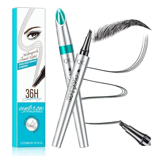 Augenbrauenstift mit 4 Spitze Micro Kopf, Flüssiger Augenbrauen Microblading Stift, Augenbrauenstift Micro 4 Punkt Brauenstift Langanhaltend Wasserdicht Natürliche Augenbrauen Make-up (#4 Schwarz) von GL-Turelifes