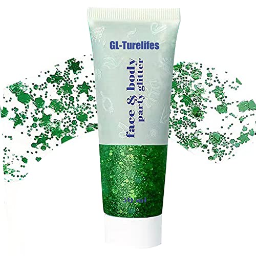 GL-Turelifes Chunky Glitter Gel Glitter Body Gel Festival Glitter Kosmetik Gesicht Haar Nägel Make-up Meerjungfrau Pailletten Flüssiger Lidschatten Langanhaltender Sparkling 50ml von GL-Turelifes