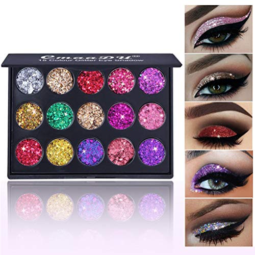 GL-Turelifes Glazed 15 Colours Chunky Glitter Lidschatten-Palette Pressed Glitter Lidschatten Langlebig, wasserfest Sparkly Eyes Make-up-Palette für Tanz, Party, Festival (#02) von GL-Turelifes