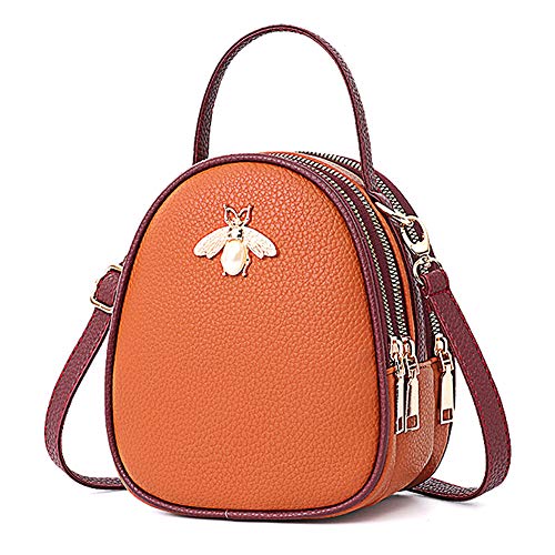 GL-Turelifes Kleine Leder-Umhängetasche, Schultertasche, mehrschichtiger Reißverschluss, Portemonnaie, Mini-Handtasche, Handytasche für Frauen, Orange - Orange - Größe: Small von GL-Turelifes