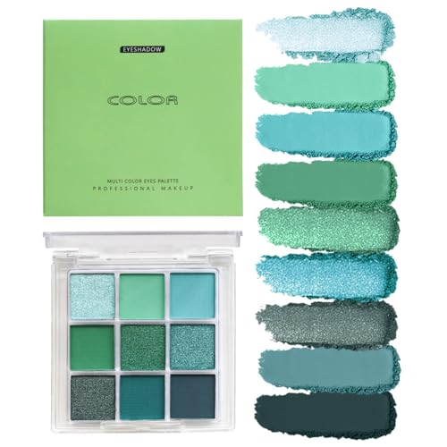 Lidschatten-Palette in 9 Farben, matt und perlschwarz, Smoky Lidschatten, Make-up, silberner Glitzer, grauer Lidschatten mit Spiegel, wasserdicht, hochpigmentierte Lidschatten (Grün) von GL-Turelifes