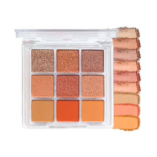 Lidschatten-Palette in 9 Farben, matt und perlschwarz, Smoky Lidschatten, Make-up, silberner Glitzer, grauer Lidschatten mit Spiegel, wasserdicht, hochpigmentierte Lidschatten (Orange) von GL-Turelifes