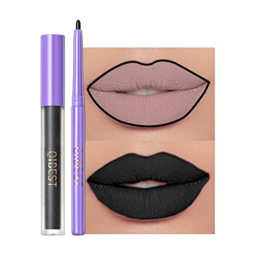 GL-Turelifes Matte Lip Liner & Lip Gloss Kit Weiß Grün Schwarz Lila Vampir-Lippenstift Antihaft-Becher, nicht verblassender flüssiger Lippenstift, langlebig für Halloween-Cosplay (#1 Schwarz) von GL-Turelifes