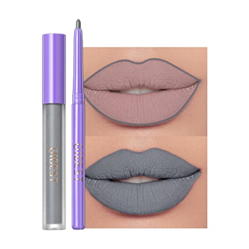 Matte Lip Liner & Lip Gloss Kit Weiß Grün Schwarz Lila Vampir-Lippenstift Antihaft-Becher, nicht verblassender flüssiger Lippenstift, langlebig für Halloween (#4 Grau) von GL-Turelifes