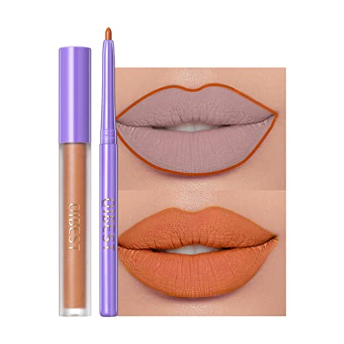 Matte Lip Liner & Lip Gloss Kit Weiß Grün Schwarz Lila Vampir-Lippenstift Antihaft-Becher, nicht verblassender flüssiger Lippenstift, langlebig für Halloween(#7 Orange) von GL-Turelifes