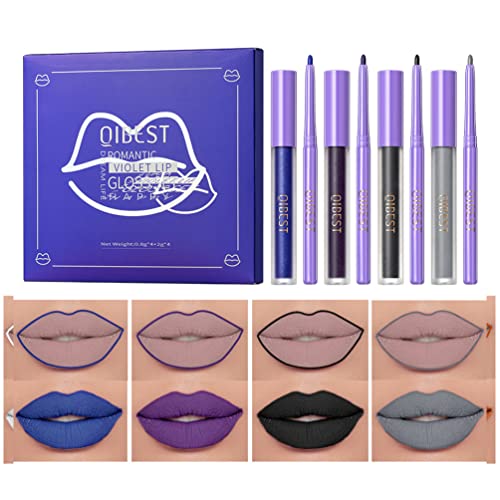 GL-Turelifes Matte Lip Liner & Lip Gloss Kit Weiß Grün Schwarz Lila Vampir-Lippenstift Antihaft-Becher, nicht verblassender flüssiger Lippenstift, langlebig für Halloween (Set 01) von GL-Turelifes