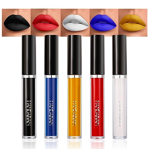 Matte Lip Liner & Lip Gloss Kit Weiß Grün Schwarz Lila Vampir-Lippenstift Antihaft-Becher, nicht verblassender flüssiger Lippenstift, langlebig für Halloween (Set 02) von GL-Turelifes