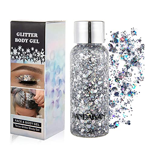 GL-Turelifes Mermaid Pailletten Chunky Glitter Liquid Lidschatten Glitter Body Gel Festival Glitter Kosmetik Gesicht Haar Nägel Make-up Long Lasting Sparkling 30 g (01# Silber) von GL-Turelifes