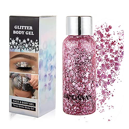 GL-Turelifes Mermaid Pailletten Chunky Glitter Liquid Lidschatten Glitter Body Gel Festival Glitter Kosmetik Gesicht Haar Nägel Make-up Long Lasting Sparkling 30 g (03# Rosa) von GL-Turelifes