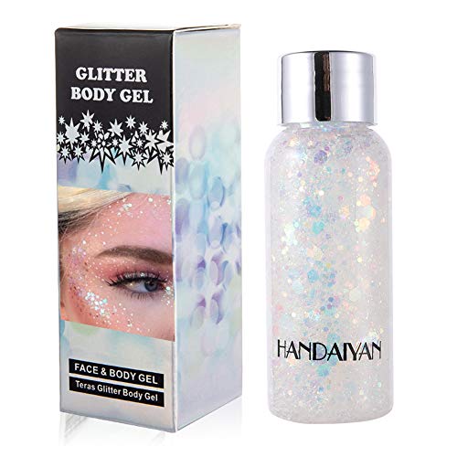 GL-Turelifes Mermaid Pailletten Chunky Glitter Liquid Lidschatten Glitter Body Gel Festival Glitter Kosmetik Gesicht Haar Nägel Make-up Long Lasting Sparkling 30 g (09# Weiß) von GL-Turelifes