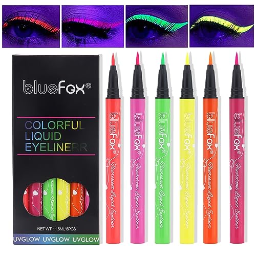 Produktbild 6-teiliges UV-Eyeliner-Set, fluoreszierender Regenbogenfarben, flüssiger Eyeliner-Stift, matt, neonfarbener, wasserdichter Eyeliner, für Gesicht und Körper, Make-up für Halloween von GL-Turelifes