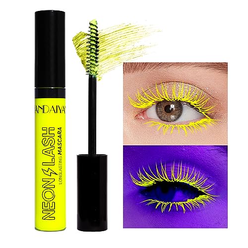 UV Glow Mascara, Regenbogenfarbe Fluoreszenz Mascara, Neon Bunte Mascara Wasserdicht, Extensions Wimpern Curling Augenwimpern Halloween Festival Party Bühne Verwendung(#1 gelb) von GL-Turelifes