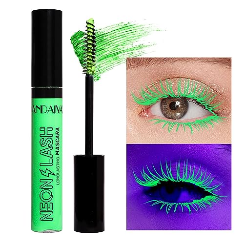 UV Glow Mascara, Regenbogenfarbe Fluoreszenz Mascara, Neon Bunte Mascara Wasserdicht, Extensions Wimpern Curling Augenwimpern Halloween Festival Party Bühne Verwendung(#2 Grün) von GL-Turelifes