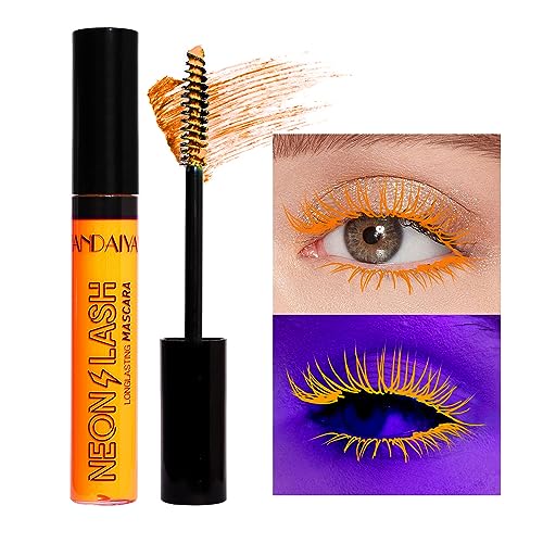 UV Glow Mascara, Regenbogenfarbe Fluoreszenz Mascara, Neon Bunte Mascara Wasserdicht, Extensions Wimpern Curling Augenwimpern Halloween Festival Party Bühne Verwendung(#3 Orange) von GL-Turelifes