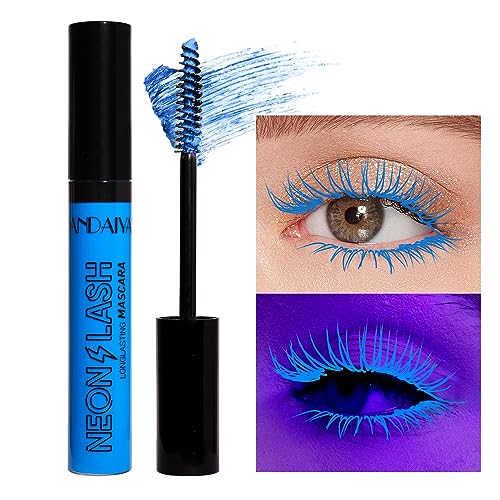 UV Glow Mascara, Regenbogenfarbe Fluoreszenz Mascara, Neon Bunte Mascara Wasserdicht, Extensions Wimpern Curling Augenwimpern Halloween Festival Party Bühne Verwendung(#5 Blau) von GL-Turelifes