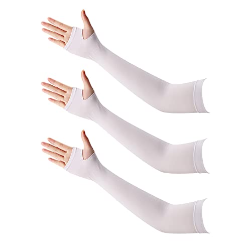 GLAITC Arm Ärmel Rutschfest,3 Paar UV-Schutz Kühlung Armstulpen 3 Farben Armstulpen Frauen Männer Sommer Sonne Sonnenschutzhüllen Tattoo-Schutzhülle zum Radfahren Fahren Golf Wandern Laufen (White) von GLAITC