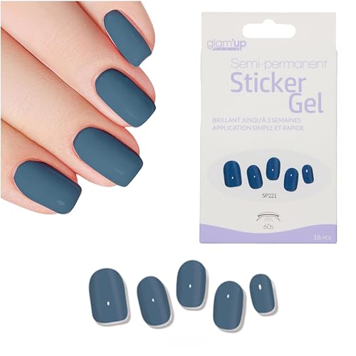 Glam'Up Paris – Gel-Aufkleber, semi-permanent, haftender Gel-Nagellack, professionelle Qualität, langer Halt bis zu 3 Wochen, einfache und schnelle Anwendung, 16 Stück, Nr. SP221, Deep Ocean von GLAM UP