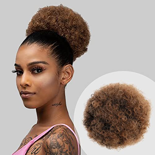 Afro-Pferdeschwanz-Perücke mit Kordelzug, Retro, gelockt, gelockt, mit Haarknoten, für schwarze Frauen, Kunsthaarverlängerung (klein, T1B/30) von GLAM21USA
