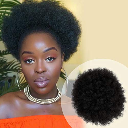 Glam21Usa - Pferdeschwanz-Perücke, Afro-Stil, Retro, gelockt, gelockt, mit Haarknoten, für schwarze Frauen, Kunsthaarverlängerung (groß, 1 Tiefschwarz)) von GLAM21USA