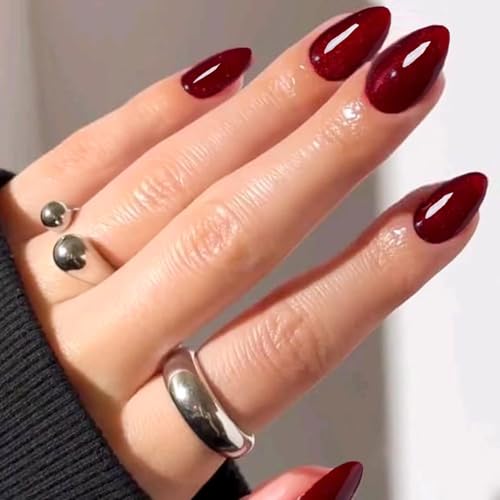 GLAMERMAID 24 PCS Kurze Mandel Künstliche Fingernägel Dunkelrote Handgefertigtes Weiches Gel Burgunderrot Tiefrot Rund Oval Klebestift Nagelset für Frauen Wiederverwendbares Acryl-Kunstnagelset GLAMERMAID 24 PCS Kurze Mandel Künstliche Fingernägel Dunkelrote Handgefertigtes Weiches Gel Burgunderrot Tiefrot Rund Oval Klebestift Nagelset für Frauen Wiederverwendbares Acryl-Kunstnagelset von GLAMERMAID