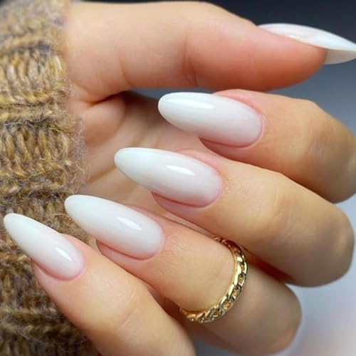 GLAMERMAID 24 PCS Mittlere Mandel Künstliche Fingernägel Frühjahr Sommer Weiß Ombre Gel-Kleber Glänzende Kurze Stiletto-Nägel Wiederverwendbare UV-Finish-Kunstnägel Acryl Maniküre-Sets für Frauen GLAMERMAID 24 PCS Mittlere Mandel Künstliche Fingernägel Frühjahr Sommer Weiß Ombre Gel-Kleber Glänzende Kurze Stiletto-Nägel Wiederverwendbare UV-Finish-Kunstnägel Acryl Maniküre-Sets für Frauen von GLAMERMAID
