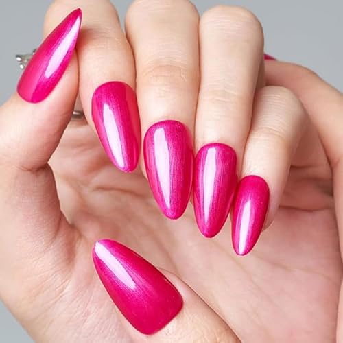 GLAMERMAID 24 PCS Mittlere Mandel Künstliche Fingernägel Hot Pink Handgefertigt Perlrosa Rot Neutral Jelly Sofy Gel Kleber Stiletto Glänzende Kunstnägel Wiederverwendbare Acryl-Klebe-Sets Für Frauen von GLAMERMAID