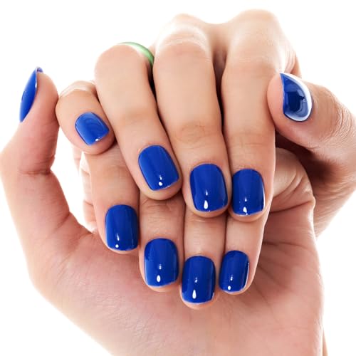 GLAMERMAID 24Pcs Press-on-Nägel Extra Kurz Squoval Königsblau Gelee-Gel-Kleber-Nägel 24Pcs Glänzend Rund Wiederverwendbar UV-Finish Fake Nails Acryl Falschnägel Maniküre-Sets für Frauen von GLAMERMAID