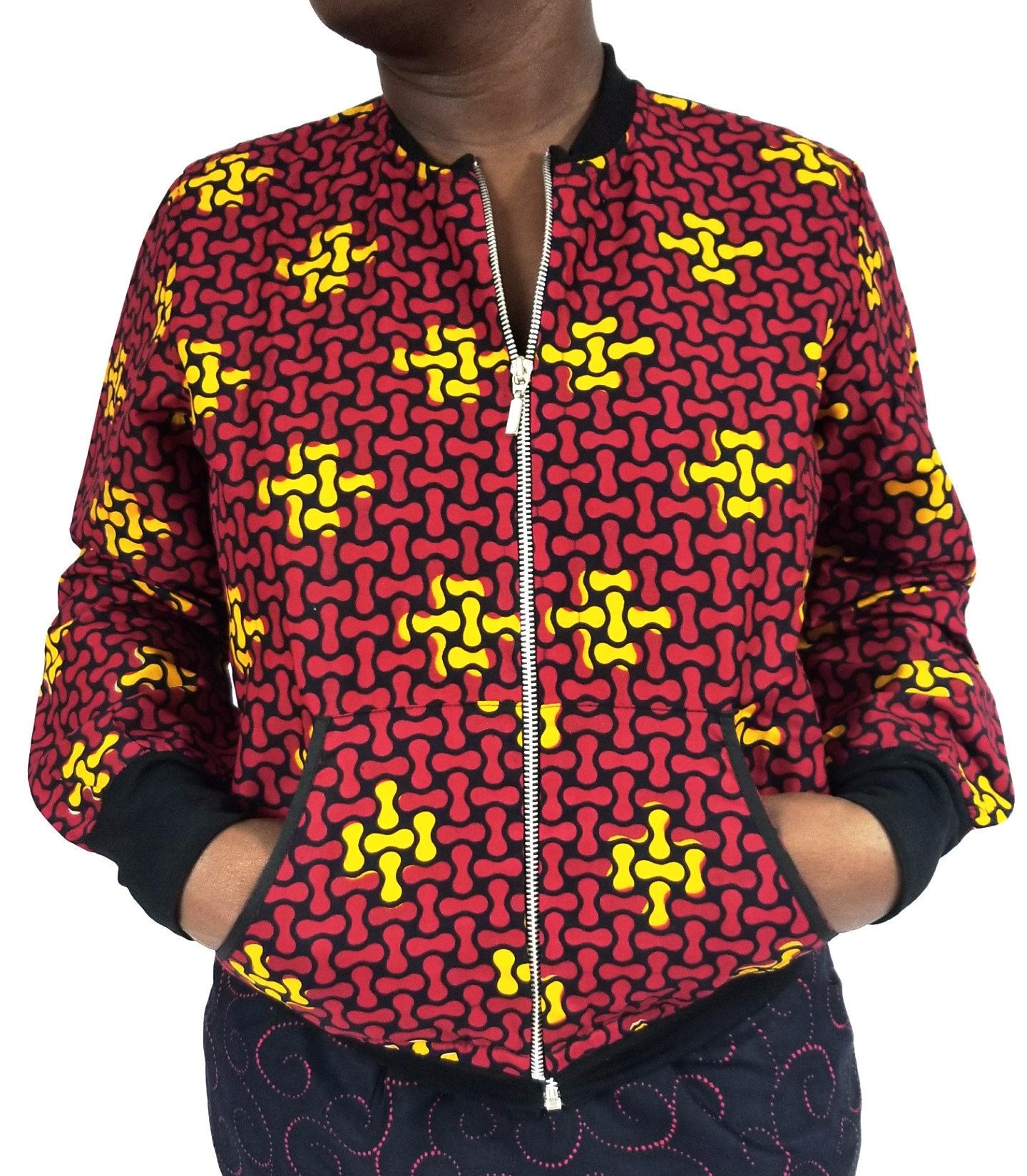 Ankara-Bomberjacke - Rot Und Gelb Puzzle Ankara-Bomberjacke - Rot Und Gelb Puzzle von GLAMMfashions