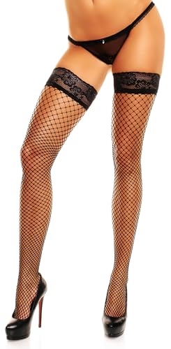 GLAMORY Damen Mesh Halterlose Str mpfe, Schwarz, XL Große Größen EU von GLAMORY