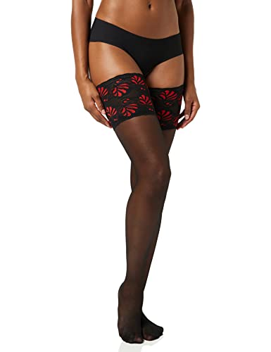 Glamory Damen Deluxe 20 Halterlose Strümpfe, 20 DEN, Schwarz-rot/Schwarz, L von GLAMORY