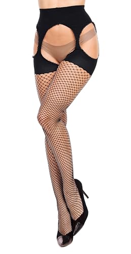 Glamory Damen Weites Bein Strumpfhose Mesh Ouvert Netzstrumpfhose G - 50353, Einfarbig, Gr. XXX-Large (56-58), Schwarz (Schwarz) von GLAMORY