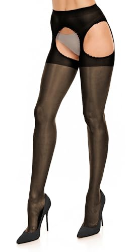 Glamory Damen Weites Bein Strapsstrümpfe Plaisir Ouvert 50121, Einfarbig, 20 DEN, Gr. Medium (40-42), Schwarz (Schwarz) von GLAMORY