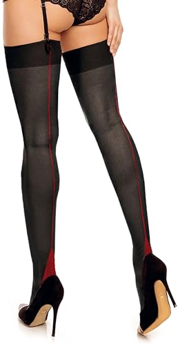 GLAMORY Delight 20 Strapsstrümpfe mit Naht-schwarz-rot-56-58 von GLAMORY