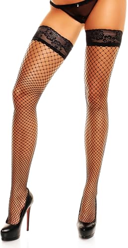 GLAMORY Damen Mesh Halterlose Strümpfe, Schwarz, 4XL Große Größen EU von GLAMORY