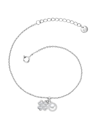 GLANZSTÜCKE MÜNCHEN Damen Armband aus 925/- Sterling Silber mit Süßwasser-Zuchtperle ca. 6,0-6,5 mm Zirkonia Kleeblatt von GLANZSTÜCKE MÜNCHEN