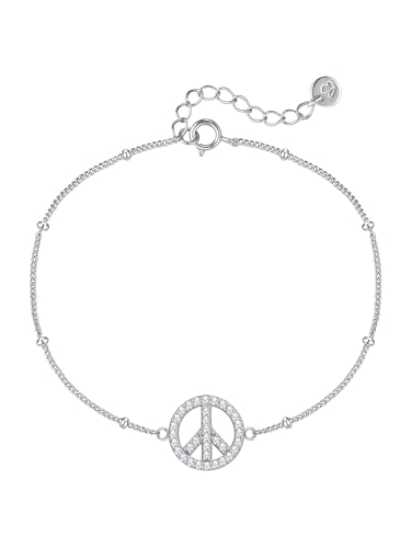 GLANZSTÜCKE MÜNCHEN Damen Armband aus 925/- Sterling Silber mit Zirkonia weiß Peace-Zeichen Motivarmband von GLANZSTÜCKE MÜNCHEN