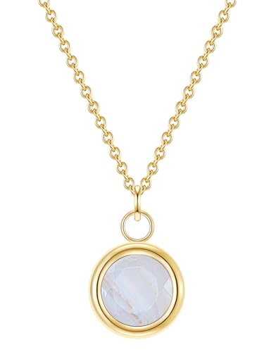 GLANZSTÜCKE MÜNCHEN Damen Kette 925/- Sterling Silber gelbvergoldet 14 Karat Streifenchalcedon hellblau Silberhalskette von GLANZSTÜCKE MÜNCHEN