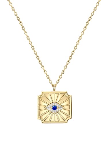 GLANZSTÜCKE MÜNCHEN Damen Kette 925/- Sterling Silber gelbvergoldet 18 Karat Zirkonia Spinell (synth.) weiß blau Allsehendes Auge Silberhalskette von GLANZSTÜCKE MÜNCHEN