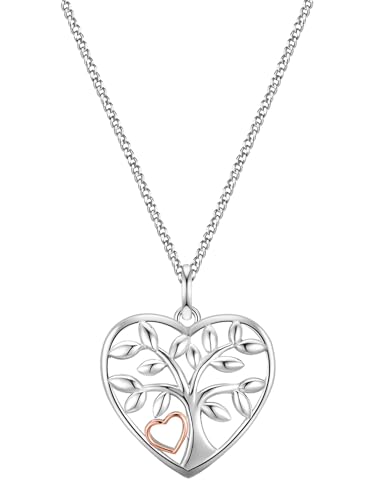 GLANZSTÜCKE MÜNCHEN Damen Kette aus 925/- Sterling Silber rhodiniert/rosévergoldet 18 Karat Lebensbaum Silberhalskette von GLANZSTÜCKE MÜNCHEN