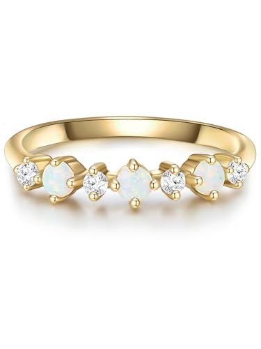 GLANZSTÜCKE MÜNCHEN Damen Ring 925/- Sterling Silber gelbvergoldet mit Zirkonia/Opal (synth.) weiß - Multisteinring Silberring Gelbgold von GLANZSTÜCKE MÜNCHEN