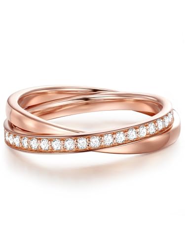 GLANZSTÜCKE MÜNCHEN Damen-Ring Sterling Silber rosévergoldet Zirkonia weiß - Wickelring verschlungener Doppel-Ring mit Zirkonia von GLANZSTÜCKE MÜNCHEN