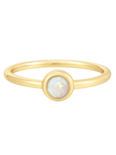 GLANZSTÜCKE MÜNCHEN Damen Ring aus 925/- Sterling Silber gelbvergoldet 14 Karat mit Opal (synth.) weiß Edelsteinring von GLANZSTÜCKE MÜNCHEN
